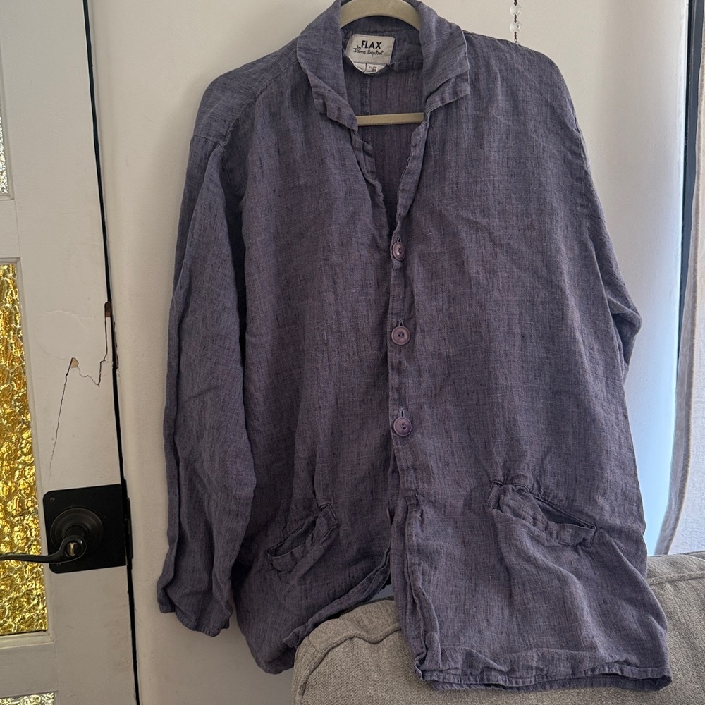 Vintage Flax Jeanne Engelhart Linen Collared Blazer/Jacket Purple Haze SZ Large